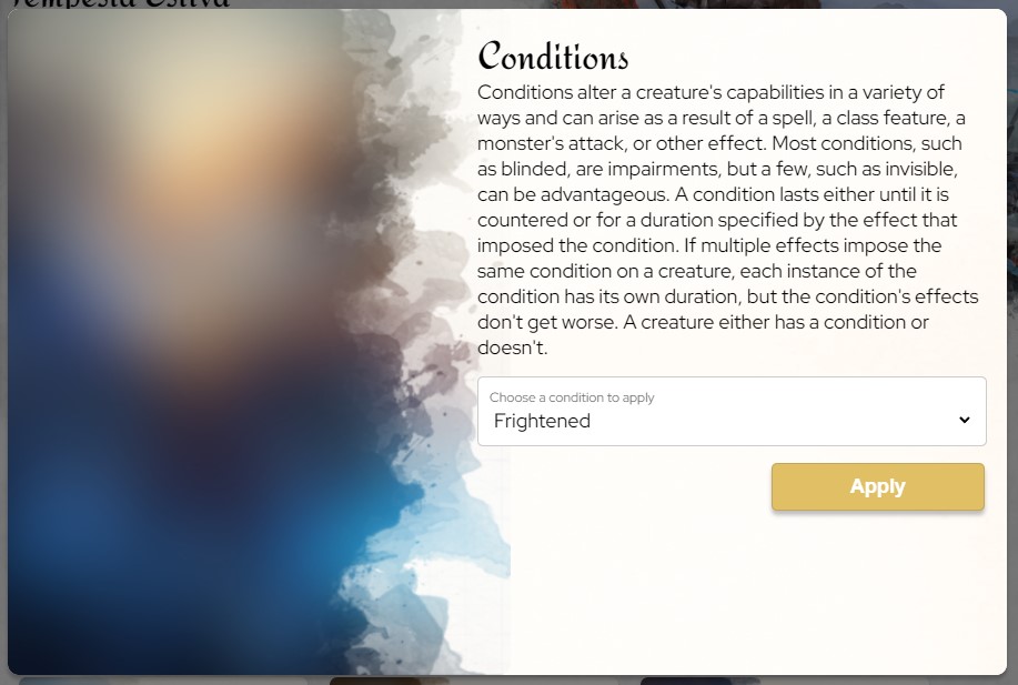 DwarvenAcademy's tweet photo. Conditions and exhaustion are now baked into https://t.co/cS9K8qpIsJ! The app wil take care of applying advantage/disadvantage to your rolls, affecting your speed and max hit points depending on your current conditions and exhaustion level :o
#dnd #dndtool #ttrpgfamily #ttrpg https://t.co/XkeANIZPRG