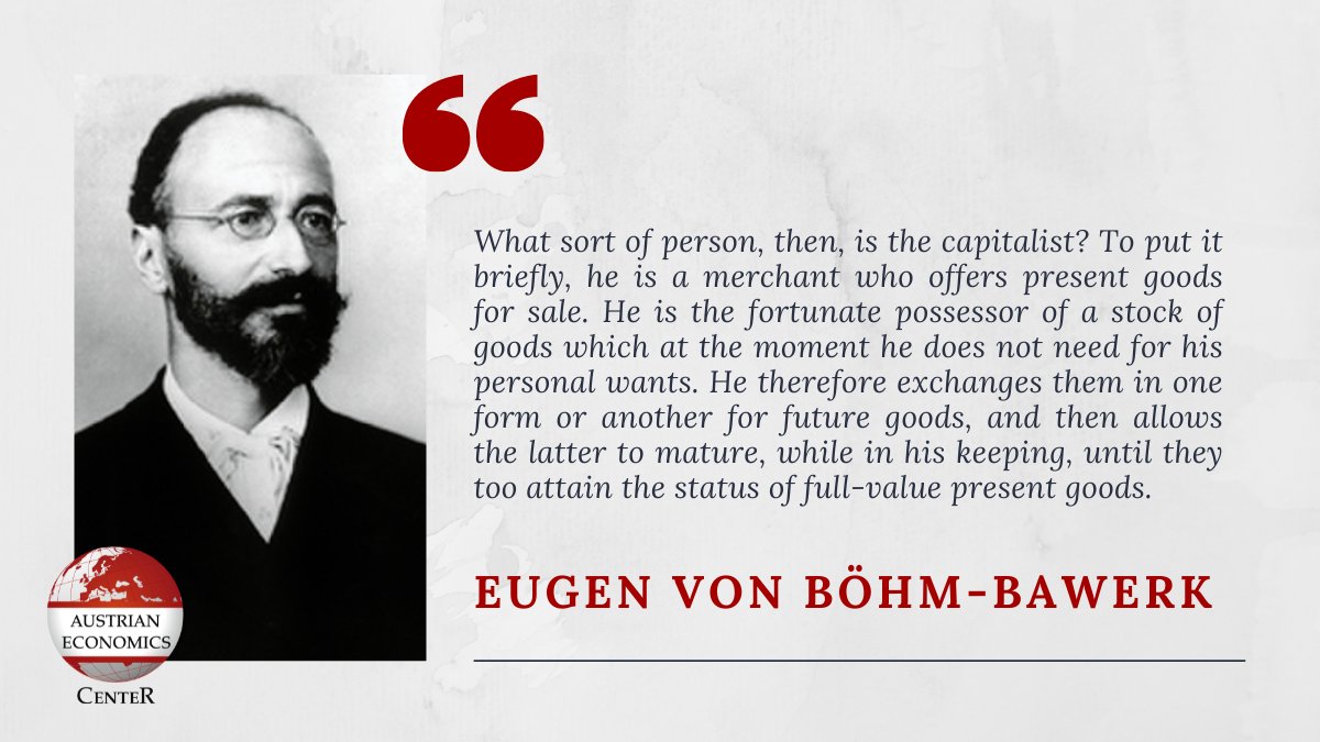 AustrianCenter's tweet image. Happy birthday to #EugenvonBohmBawerk born #OTD in 1851.

Böhm-Bawerk further developed the #marginalutility theory showing how the competitive market price system works and was one of the leading critics of  #KarlMarx and socialism.
 
youtube.com/watch?v=ZbC-tV…

@petergklein