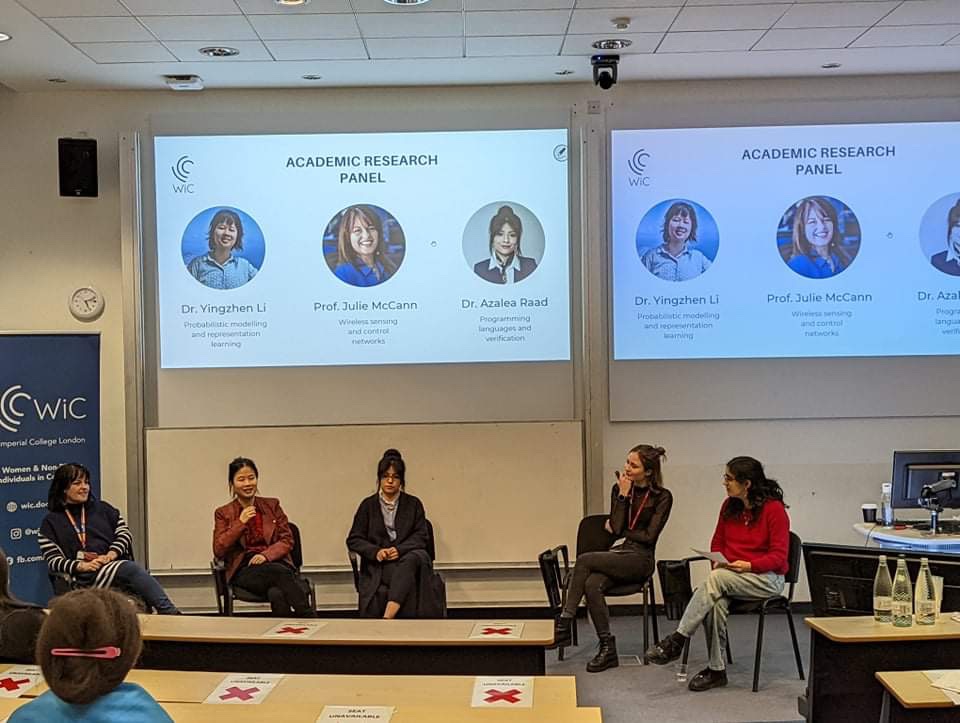 Thank you to everyone who came to our Academic Research Panel yesterday! It was amazing to hear about the real experiences of our female DoC academics <a href="/JAMGMcC/">Julie A McCann</a> <a href="/liyzhen2/">yingzhen</a>  <a href="/AzaleaRaad/">Azalea Raad</a> and get their insights and advice for the future generation of gender minorities in CS 😊