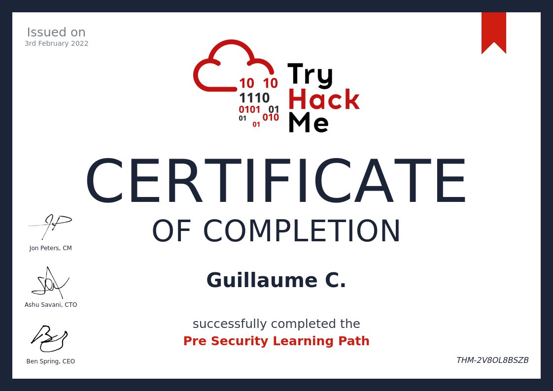 gcqd_'s tweet photo. Just to let you know I passed two @tryhackme certs this months after 2 intense weeks of work. Glad I succeed, but still a big amount of work to be done.
Currently 88% on #CompleteBeginner
Next: Offensive Security #CyberSecurity #Pentest https://t.co/AxNbYb3G8Y