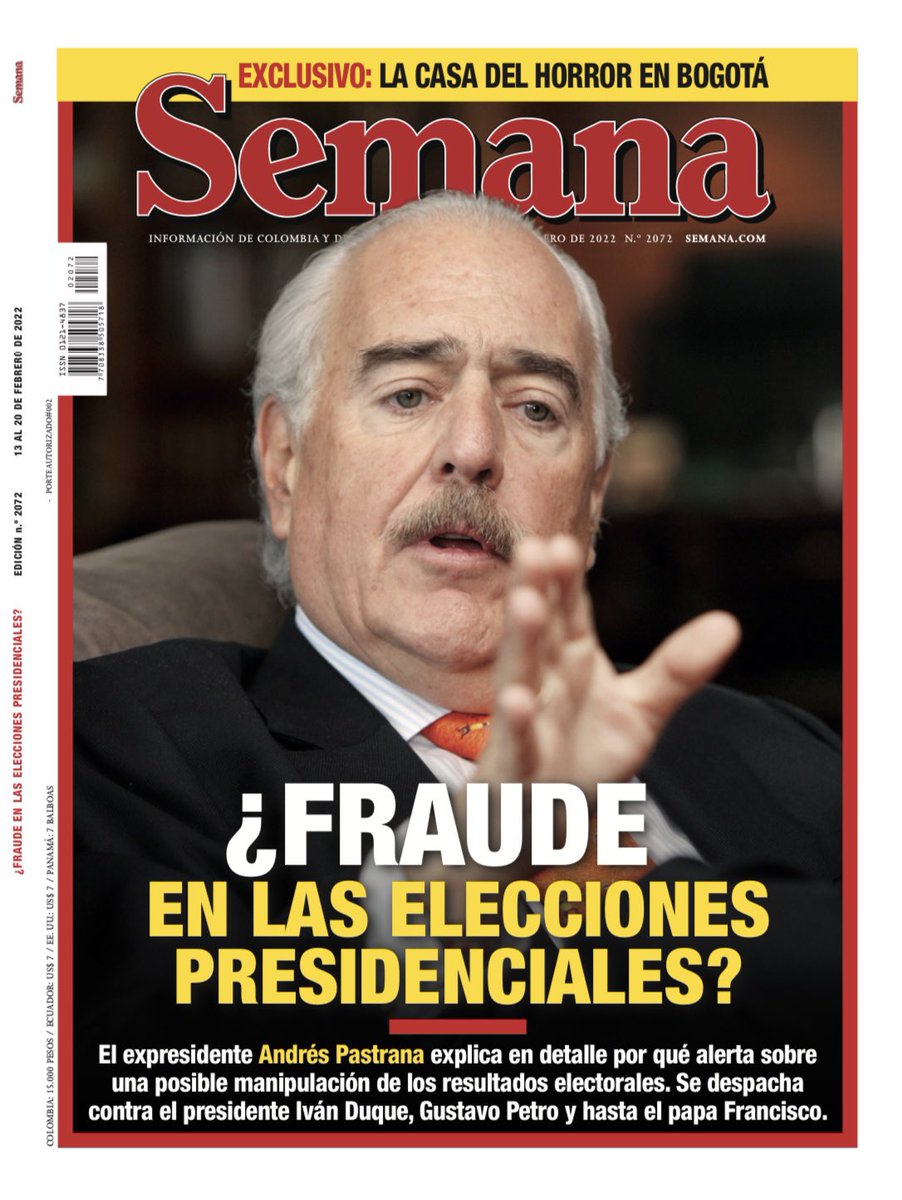 ¿Fraude en las elecciones presidenciales? Andrés Pastrana lanza una alerta y se despacha contra Duque, Petro, el registrador y hasta el Papa semana.com/nacion/articul… #HablaPastrana