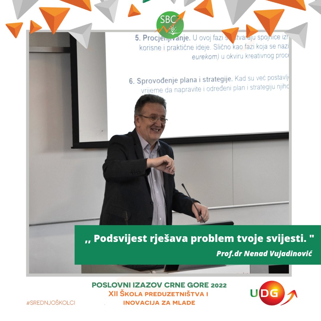 sbcudg's tweet photo. Početak drugog dana Poslovnog Izazova obilježen je energijom prof. dr Nenada Vujadinovića. 🙌

Prof. dr Nenad Vujadinović predavanje je posvetio kreativnom procesu i kreativnim tehnikama. 💡

@UDG_Montenegro
#SBC #UDG #Entrepreneurship https://t.co/r7l89hnj11