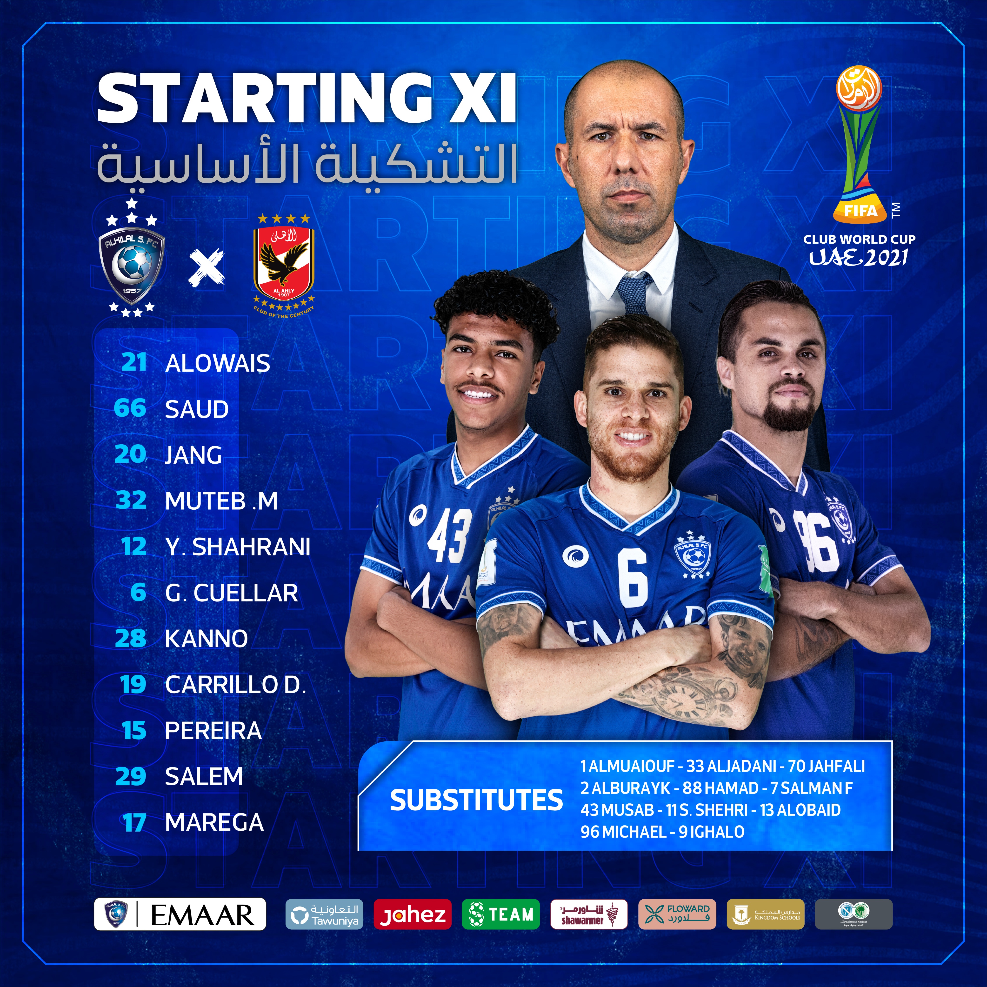 Alineaciones del Al-Hilal vs. Al-Ahly en el Mundial de Clubes