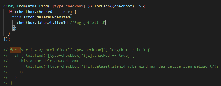 DarkSpaceRPG's tweet photo. Wollte nur bisschen aufräumen. 
Aus versehen nen Bug gefixt.
#foundryvtt #js
#development https://t.co/b89kGg5KhN
