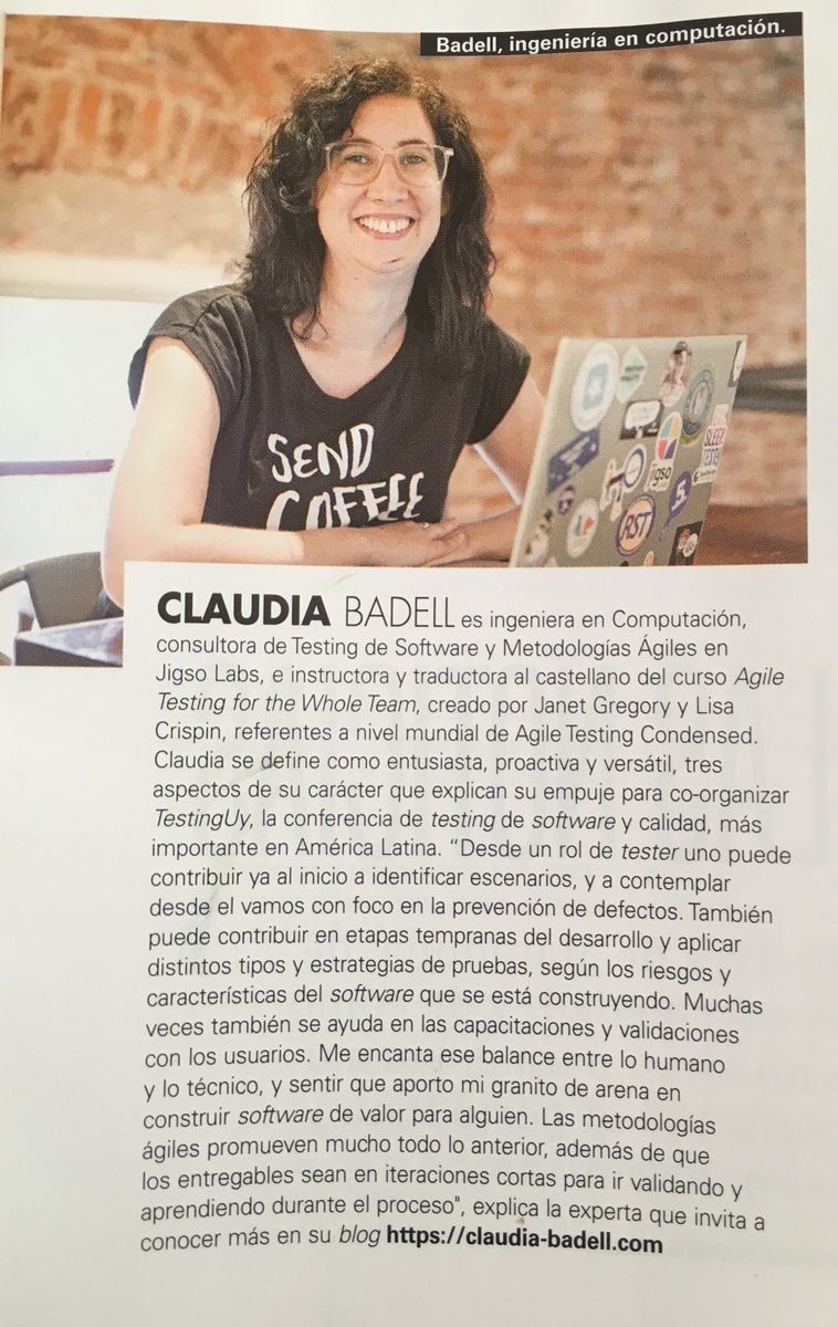 Gracias <a href="/RevistaPAULA/">Revista PAULA Uy</a> por invitarme a ser parte de la sección Señoras&amp;Señores en representación de la comunicación tecnológica.🤗

#softwaretesting #agile #testing #agiletesting #testinglatam #agiletestingfellow #agiletestingfellowship #testinguy #holistictesting #revistapaula