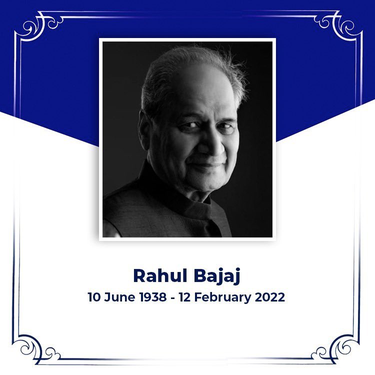 RahulGandhi's tweet photo. Rahul Bajaj’s passing is a big loss to India. We have lost a visionary whose courage made us proud. 

My love and condolences to his family and loved ones. https://t.co/SnWJpYDV85