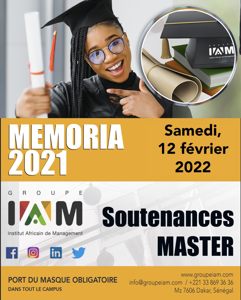 GroupeIAM's tweet photo. De nombreux obstacles ont été surmontés, la détermination et le courage dont ont fait preuve nos étudiants et à saluer. Avec tous ses encouragements, l'ensemble du #GroupeIAM souhaite bonne chance aux étudiants qui soutiennent aujourd’hui !
#IAMlife
#Mémoires
#Soutenances
#Master https://t.co/Y9zoaiwdxH
