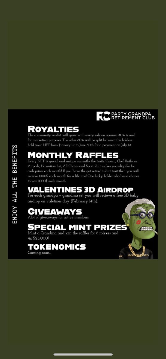 Trew_Crypto's tweet image. You dont want to miss this project by @partygrandpanft ! Crazy good community and a BIG following❤️ 
Right now the floor is really low, a great chance to buy loads of the floor !📈😍 And not to mention, a killer roadmap❤️😵
#RCfollowsRC #getretired