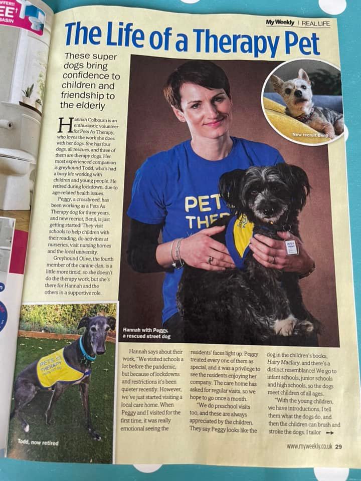 So proud to see my photograph of Hannah and Peggy on the front and on the inside of My Weekly! Pets as Therapy do such amazing work with people who need it. petsastherapy.org
#therapydogs
#dogphotographernorfolk
#norfolkdogs