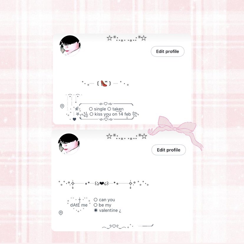 ⠀⠀⠀⠀⠀⠀༄ valentine packs ❤︎ 

 𓈒 only followers 
 𓈒 mention anything
 𓈒 can mentio̩͙n till i close

#ร้านฟอร์บอท #พื้นที่โปร #ฟอร์มโลเคชั่น