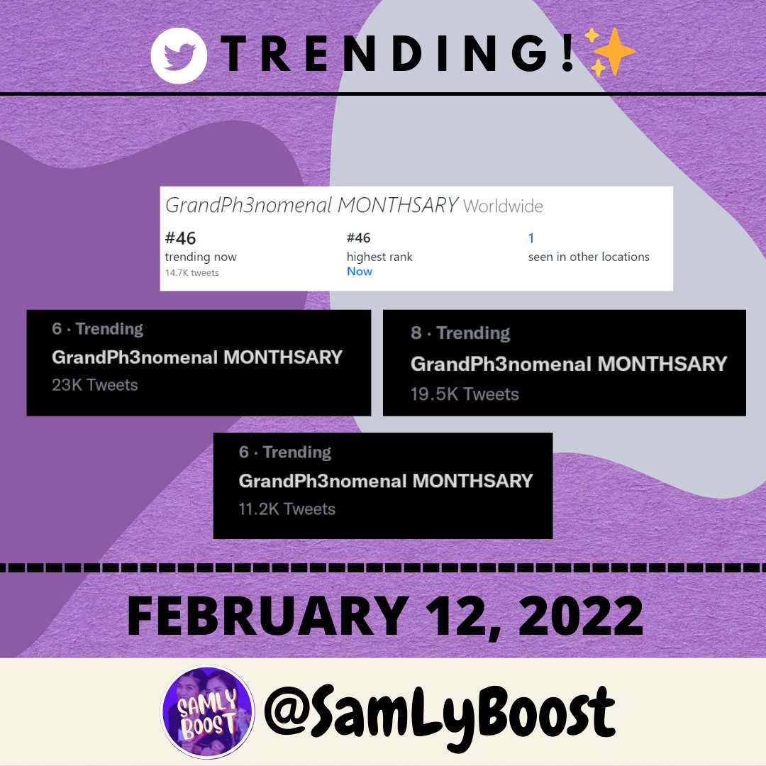 SamLyBoost's tweet image. Thank you so much to all who joined our SamLy Day and twitter party for today! 🥺 Happy 3rd Monthsary again to our SamLy, and SamLy Nation! To more celebrations together 😍🥳 Virtual Hug everyone! 🤗💜✨

GrandPh3nomenal MONTHSARY