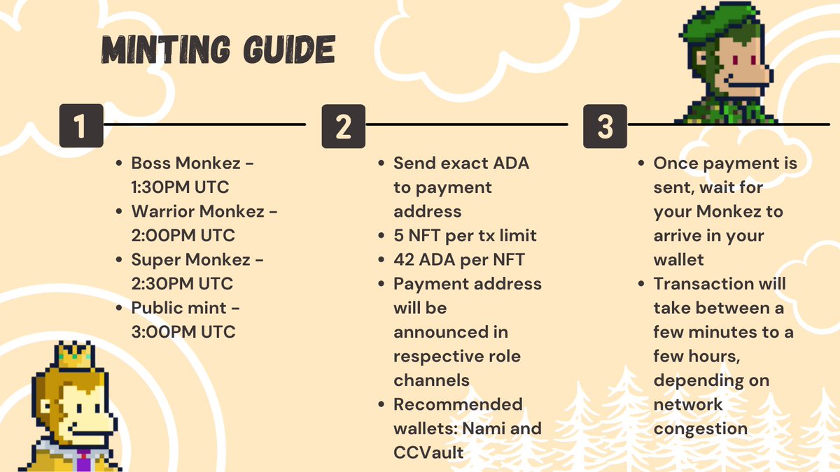 Just a few more hours till <a href="/GentleMonkez/">Gentle Monkez | CNFT | MINTING IS LIVE!!!</a> start roaming in the Cardano jungle!

We can't wait for everyone to show off their cute and adorable Monkez! LFG 🚀

Here's a minting guide!
#Cardano #cnftproject #CNFTdrop #CNFTCollection #CardanoCommunity #CardanoADA