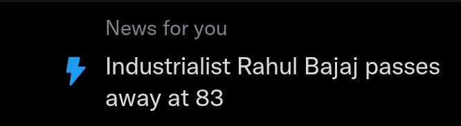 Rajnand18's tweet photo. Rahul Bajaj, passes away at 83
 RIP Sir 💙 
You've Shaped The Automobile Industry in India. https://t.co/Oz9hDBLtjf