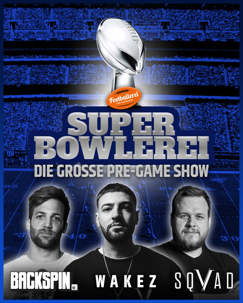 Footballerei's tweet image. Morgen Abend ist es soweit: Vor dem großen Spiel glühen wir 2,5 Stunden zusammen mit euch vor. Zusammen mit @SQVAD und @nikobackspin diskutieren wir über das Spiel, spielen @EAMaddenNFL, reden über die Halbzeitshow und tailgaten am Grill. 

Wer von euch ist dabei?

#SuperBowl