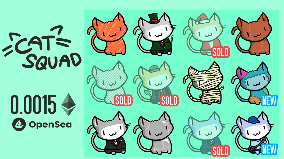 8 Cats left at 0.0015 Floor! 😻

This is the last set of cats that will go for 0.0015! next set of cats will be raised in price!

Get yours now here! ⬇️
opensea.io/collection/cat……

Thank you for your support!

#NFT #NFTs #NFTcommunitiy #NFTdrop #NFTCollection #NFTartist #nftart