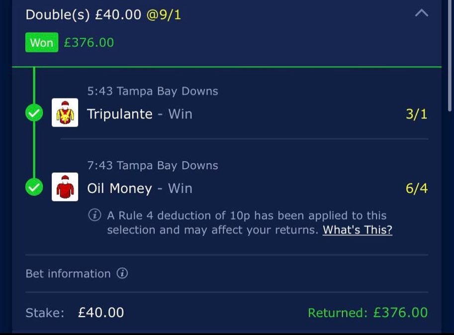 WracingUSA's tweet photo. YESTERDAYS WINNERS 💰

(1)
10.05-1 2PT WIN DOUBLE
US GOLD service

(2)
5-2 1.5PT WIN 
US GOLD service 

Tips for the day📝 (GOLD)
10.05-1 double ✅
5-2 ✅

Profit for the day (£20 a point)📈
£477✅

@woodwardracing_ 

#horseracing #winningslips https://t.co/aRtQ1QcTK8