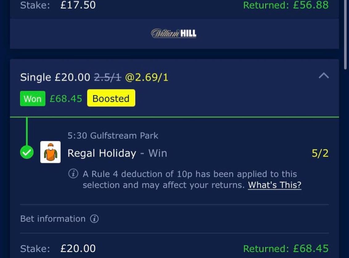 WracingUSA's tweet photo. YESTERDAYS WINNERS 💰

(1)
10.05-1 2PT WIN DOUBLE
US GOLD service

(2)
5-2 1.5PT WIN 
US GOLD service 

Tips for the day📝 (GOLD)
10.05-1 double ✅
5-2 ✅

Profit for the day (£20 a point)📈
£477✅

@woodwardracing_ 

#horseracing #winningslips https://t.co/aRtQ1QcTK8