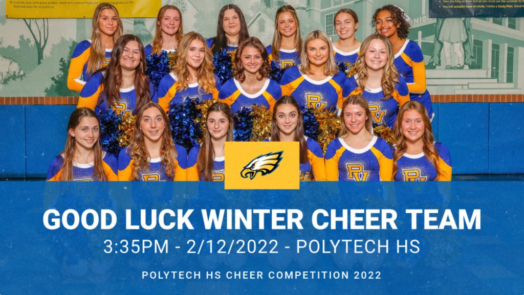 Good Luck to our Winter Cheerleading Squad as they travel to Polytech HS in Delaware for today's Cheerleading Competition.  #GoEagles