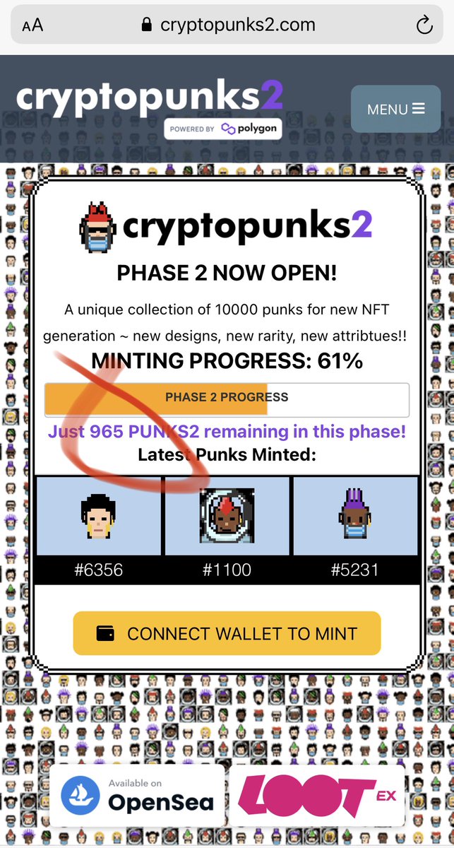 cryptopunks2021's tweet image. Just 965 Punks left in this phase ~ just 20 $MATIC each!

Mint: CryptoPunks2.com

#PolygonNFT #Polygon #matic #NFT #nftcollector #NFTCollection #NFTCommumity #cryptopunks #NFTs