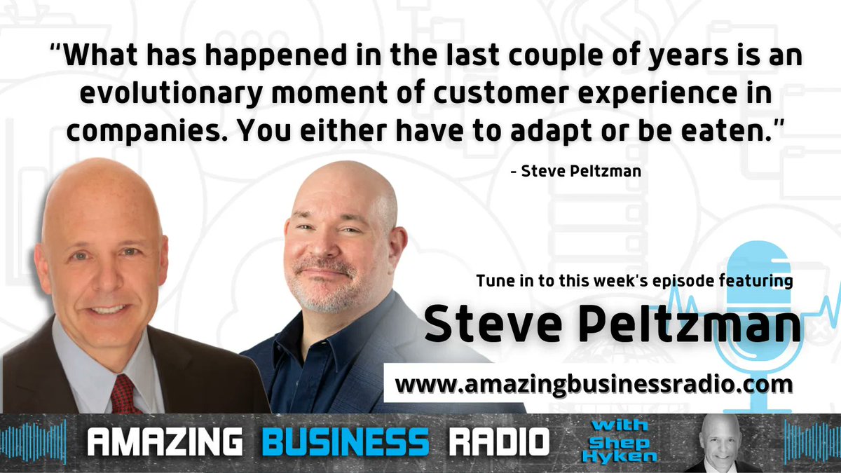 Hyken's tweet photo. βWhat has happened in the last couple of years is an evolutionary moment of customer experience in companies. You either have to adapt or be eaten.β
@stevenpeltzman of @forrester's #FeedbackNow is on this week's episode of Amazing Business Radio! https://t.co/TSmYmIWhoN #CX https://t.co/ESxShxz1CB