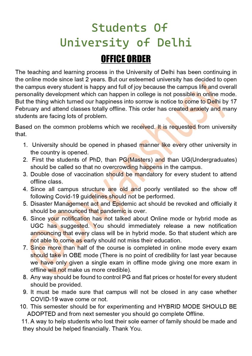 Divyanshusy's tweet photo. Sir @mvankerkhove please #ChancellorHelpUs
@UnivofDelhi of delhi has released a notification saying all student should attend classes offline from 17 February.  We know they want to help student but it has backfired for some..
Plz consider out request #HybridModeShouldBeAChoice https://t.co/fedcpubKBO