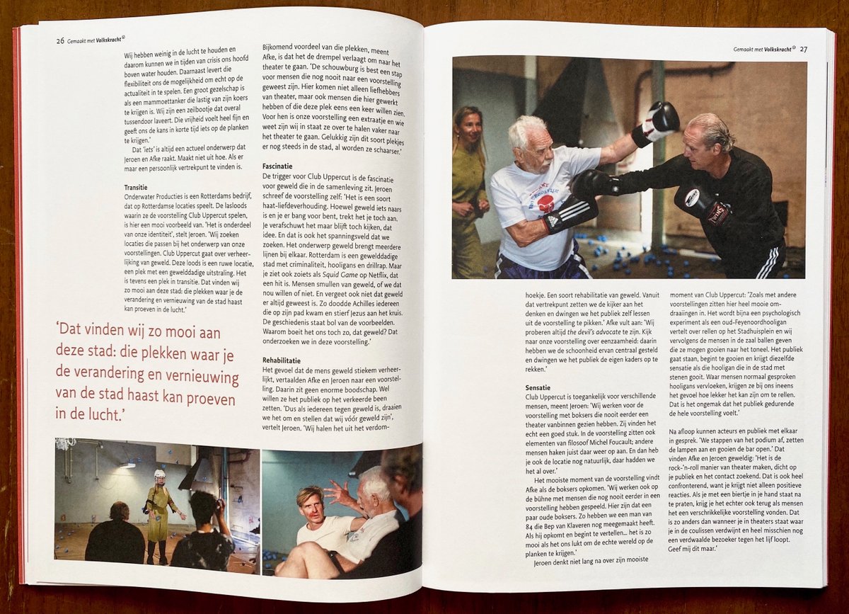 Mooi artikel over <a href="/OnderwaterProd/">OnderwaterProducties</a> in het Jaarverslag Stichting Bevordering van Volkskracht. "Locatietheater op ruige plekken in transitie over zaken die er toe doen. Rock-n-roll, dicht op het publiek en het contact zoekend. #Rotterdam #theater #geweld #cultuur