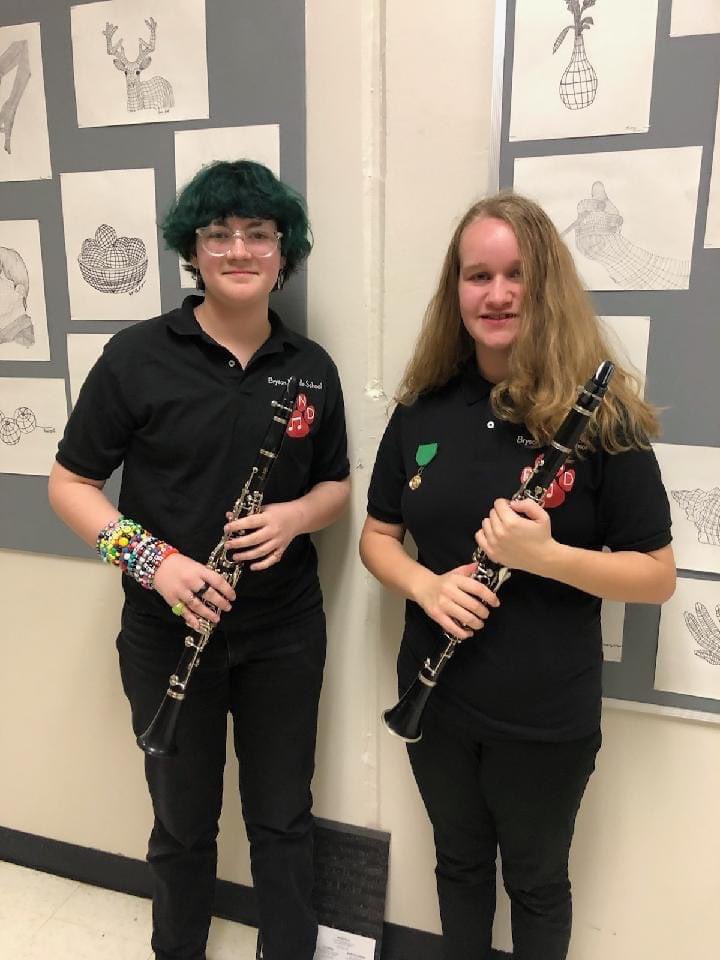 Bryson_MS's tweet photo. Congratulations to Erin N. and Lila H. They both auditioned for and made All County Band and performed last night representing Bryson MS. We are proud of you both and your hard work, along with Band Director, Julie Summey! #BMSStrong #BMSFineArts #BrysonBulldogBand https://t.co/g3OM0L1x3V