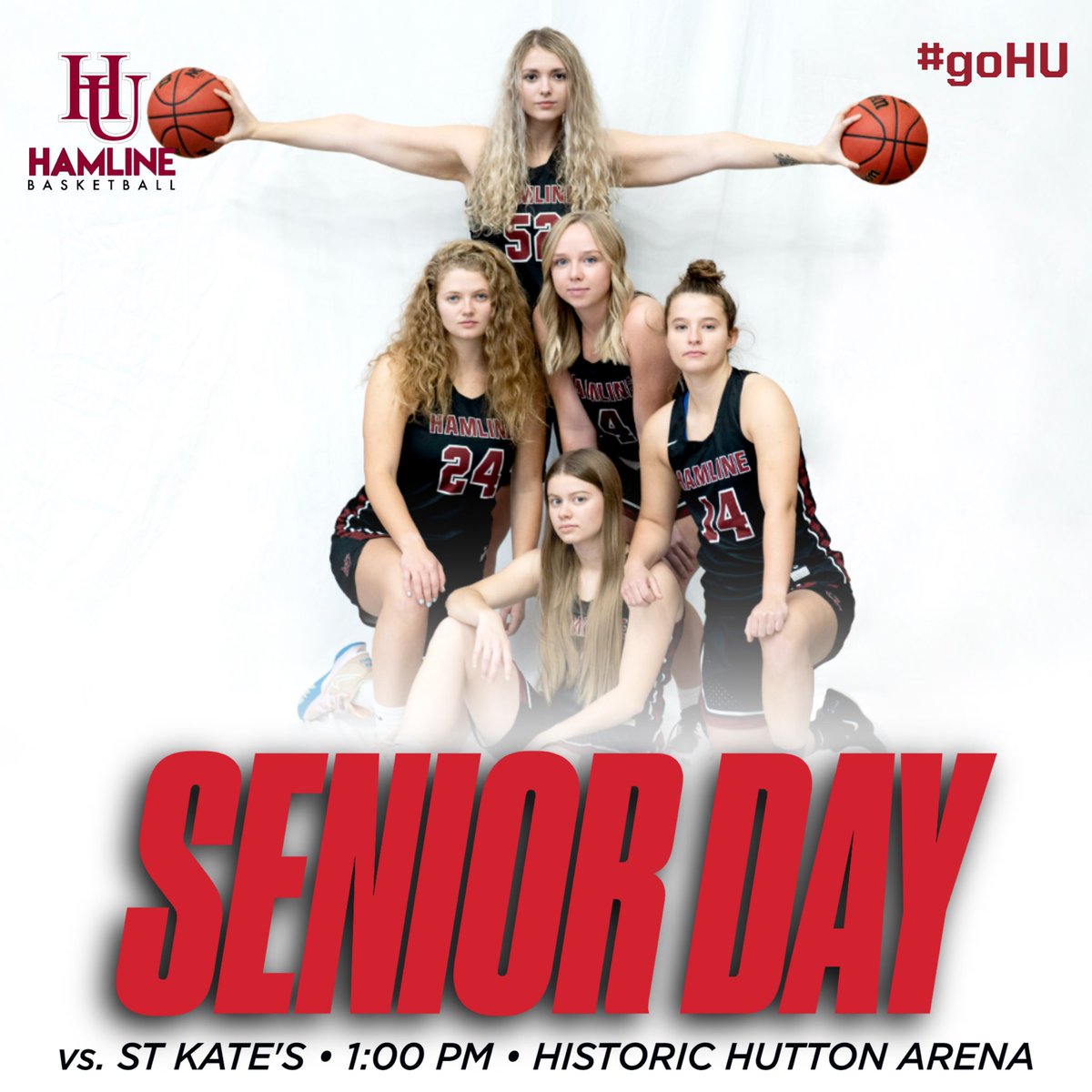 🚨SENIOR DAY!
🏀 vs. St. Kate’s
🕐 1:00 PM
📍 Historic Hutton Arena
💻 portal.stretchinternet.com/hamline/
#goHU