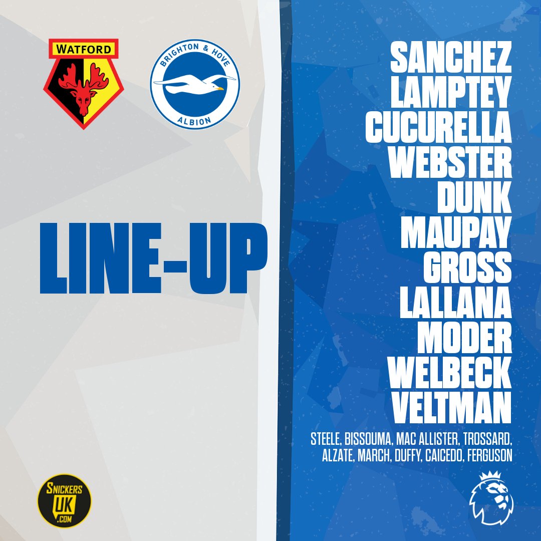 TEAM NEWS. 🚨 Here's how we line up against Watford in the @PremierLeague! 📝

📲 snickersuk.com ✘ #BHAFC 🔵⚪️