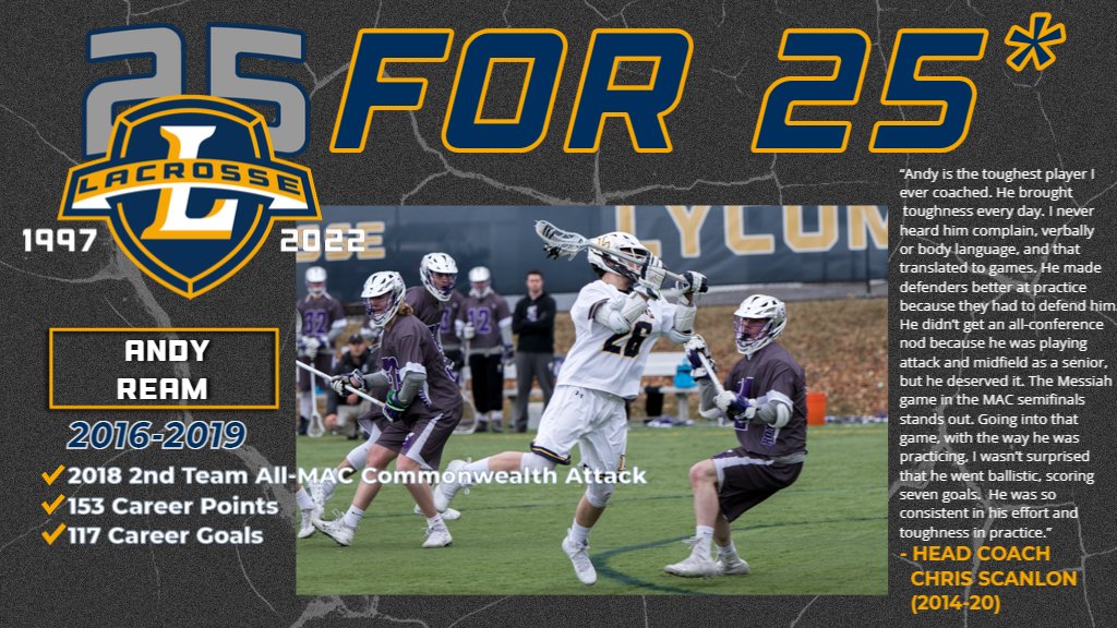 lycoathletics (@lycoathletics) on Twitter photo We asked former and current <a href="/lycominglax/">Lycoming Lacrosse</a> coaches to pick out players to spotlight from their time on campus to celebrate the program's 25th anniversary - today Chris Scanlon shines the light on Andy Ream. #d3lax #MAClax We asked former and current <a href="/lycominglax/">Lycoming Lacrosse</a> coaches to pick out players to spotlight from their time on campus to celebrate the program's 25th anniversary - today Chris Scanlon shines the light on Andy Ream. #d3lax #MAClax