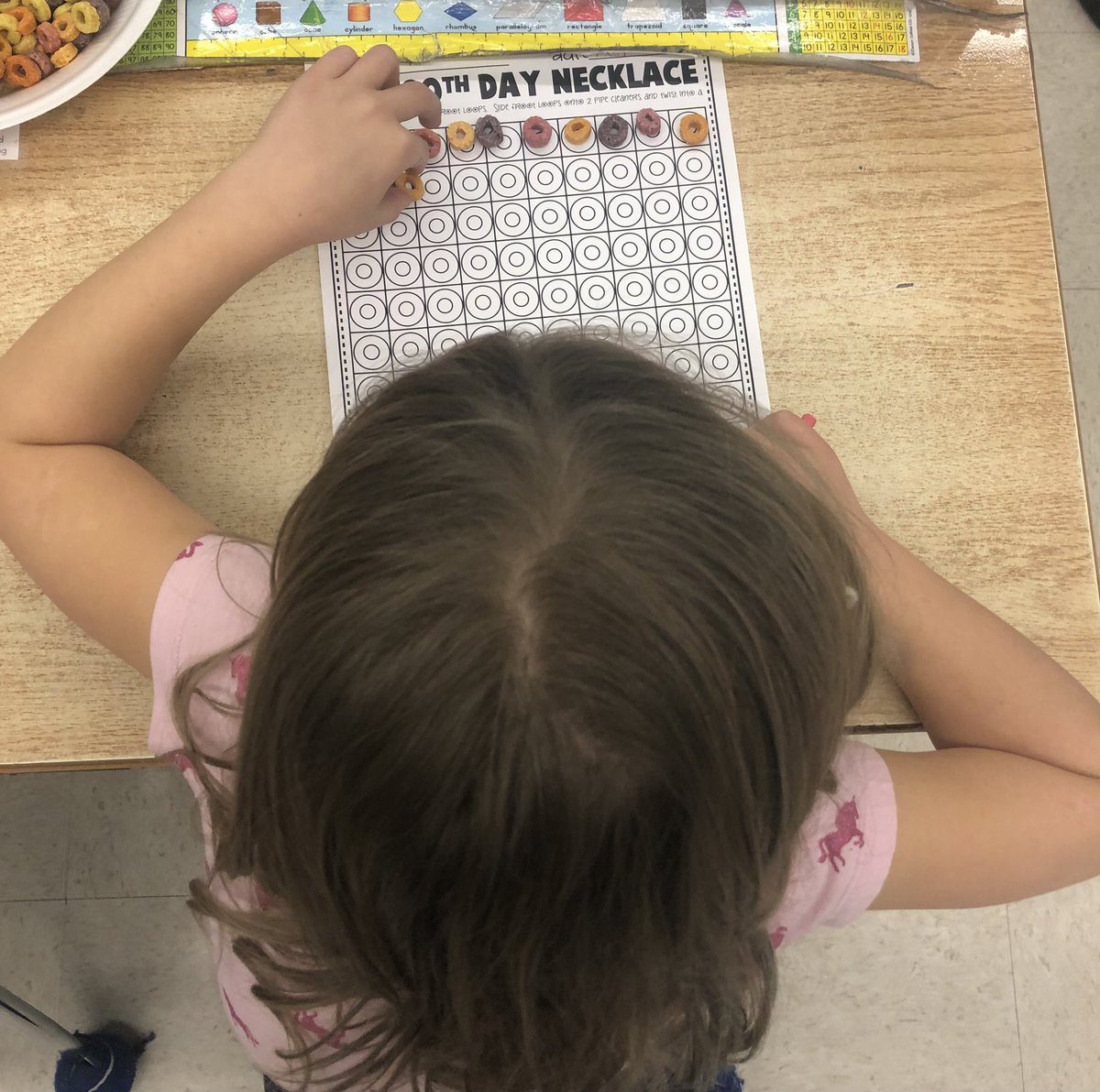 100th day math fun in Ms Thompson’s class @FDRooseveltPS !  Can you make a pattern for your necklace?