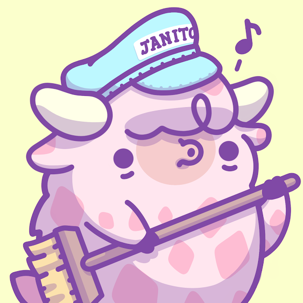 Been in and out of <a href="/gmcafeNFT/">Good Morning Café 🐮☕️</a> for awhile now and I'm finally hired as a JANITOR by <a href="/BenColefax/">Ben Colefax</a>. Looking forward to spend my time sweepin' in the Café while enjoying the awesome vibe. Thanks for the awesome moo and please take care of me for the unforeseeable future in the Café <3