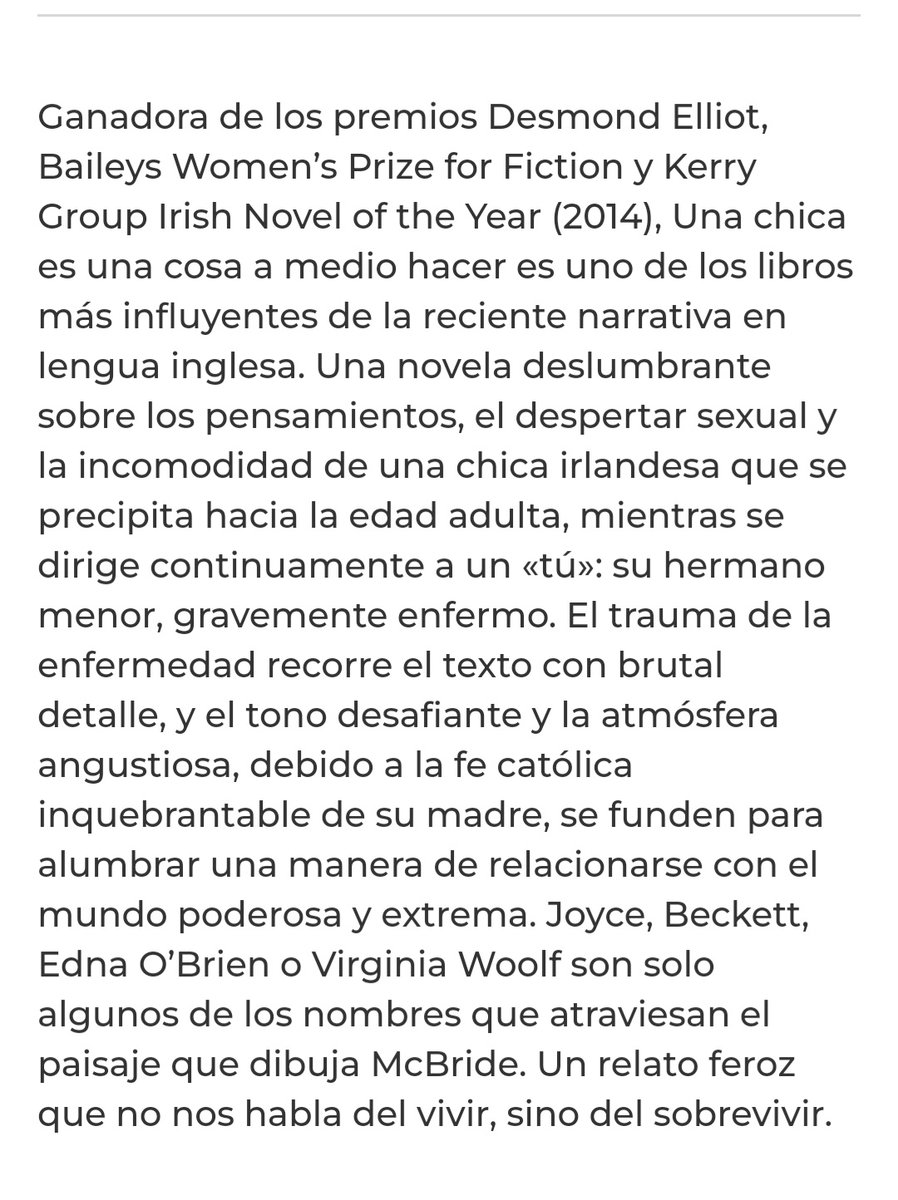 amapolalectora's tweet photo. 3. "Una chica es una cosa a medio hacer" de Eimear McBride. https://t.co/nuvA4XoZhT