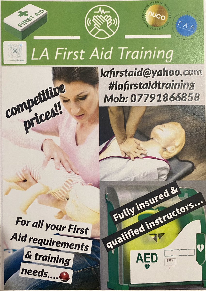 LisaaaaCJ's tweet photo. Giving a shout out to LA First Aid Training. A new local training provider in Hull &amp; East Riding. They are on Instagram &amp; Facebook, they share some valuable first aid info on their page 👍🏻⛑ #firstaid #hull #eastriding #training #eastriding #lafirstaidtraining https://t.co/QlEXfErzHf