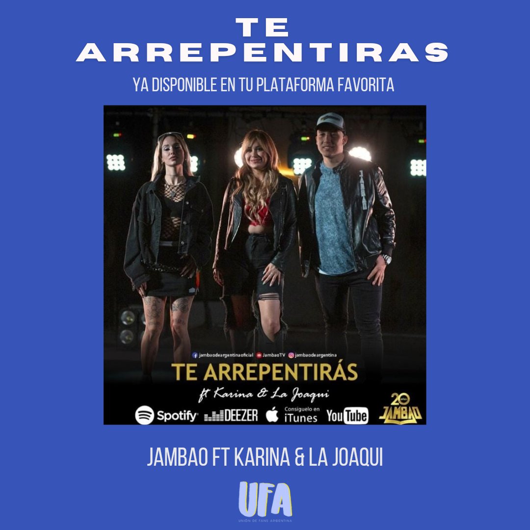 UnionFansArg's tweet photo. 🆕️ || Lo nuevo de #Jambao  ft @kari_prince &amp; #LaJoaqui titulado #TeArrepentiras 🎶

Para más información seguí a @PasionxKarinaOk 📰

Youtube ➡️ https://t.co/74F7OIq1LL

Spotify ➡️ https://t.co/5LCoHlm7Ij

Playlist UFA ➡️ https://t.co/dGtFMwhE2b https://t.co/y4hscJShyH