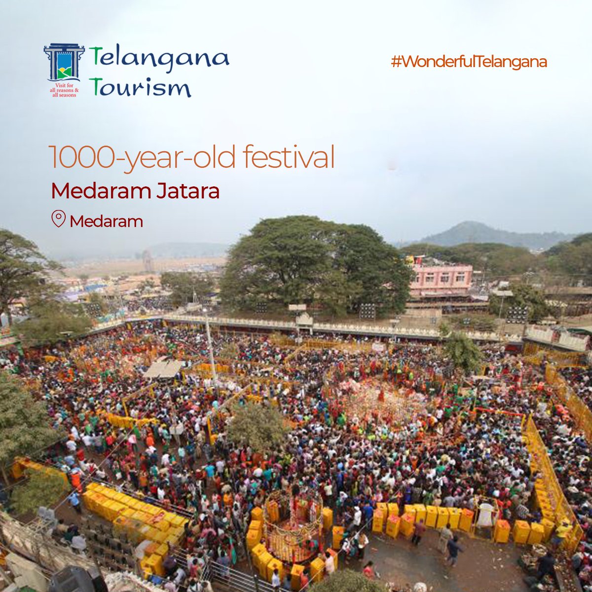 #MedaramJatara is a 1000-year-old #tribalfestival that celebrates the goddesses- #Sammakka and #Saralamma who fought an unjust law. Millions of devotees from different parts of the country attend this four-day festival in #Medaram to pay their respects.
#WonderfulTelangana