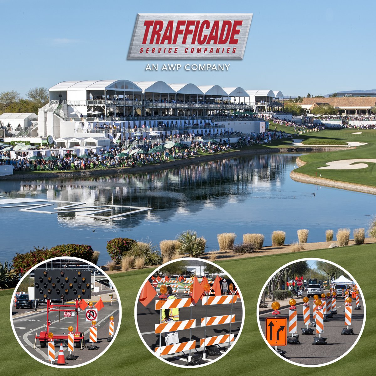 trafficade's tweet photo. Trafficade Service Companies and the Waste Management Phoenix Open keep your safety and ease of navigation through a highly congested event area our top priority. It’s a spectacular weekend in Arizona, so be safe, be aware, and enjoy the “The Peoples Open.” 
 #ThePeoplesOpen https://t.co/JcnBWy4aDo