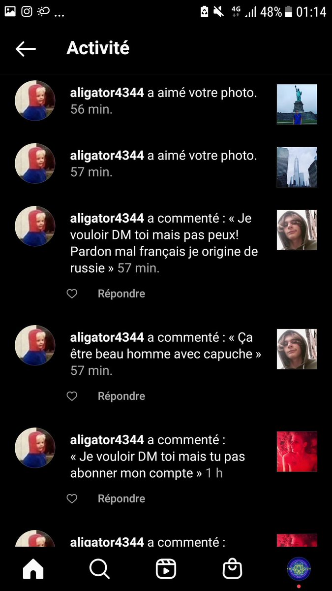 Fast_Bow's tweet image. Excusez moi mais-
Pourquoi y'a un fucking compte insta russe qui s'est mis à liker, commenter et a remettre dans sa story absolument TOUS mes posts insta ??
Genre :