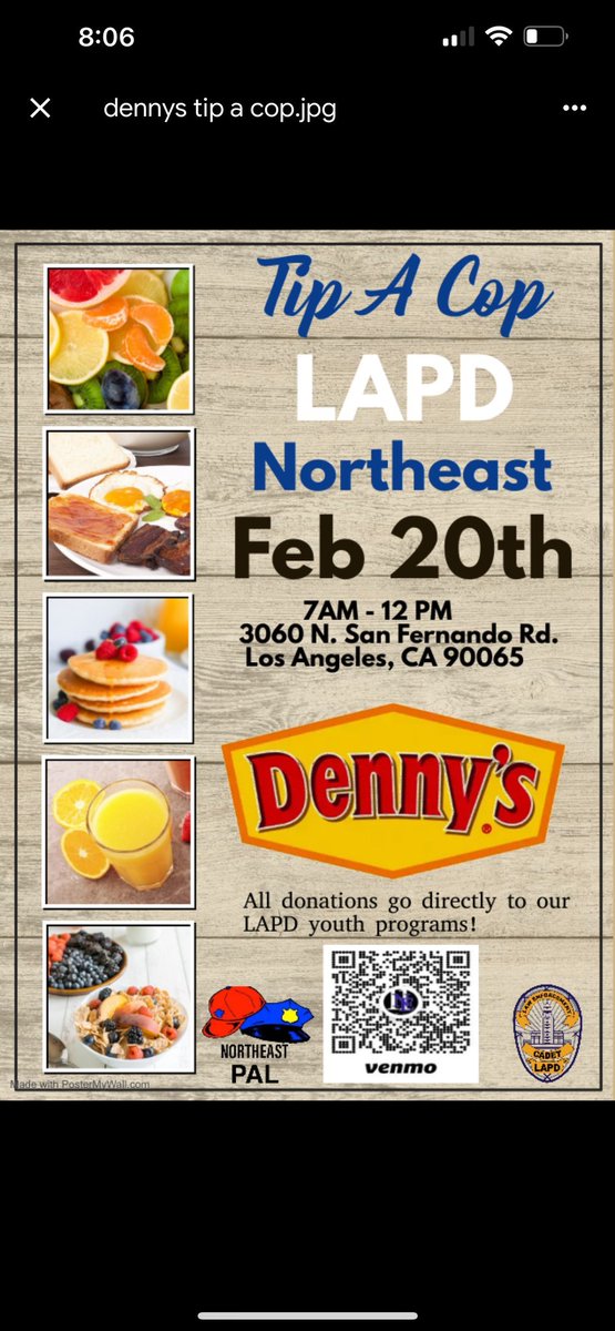 Good afternoon Northeast! Join us tomorrow at Dennys for the Northeast Tip-a-Cop fundraiser for youth programs. See you there 👍