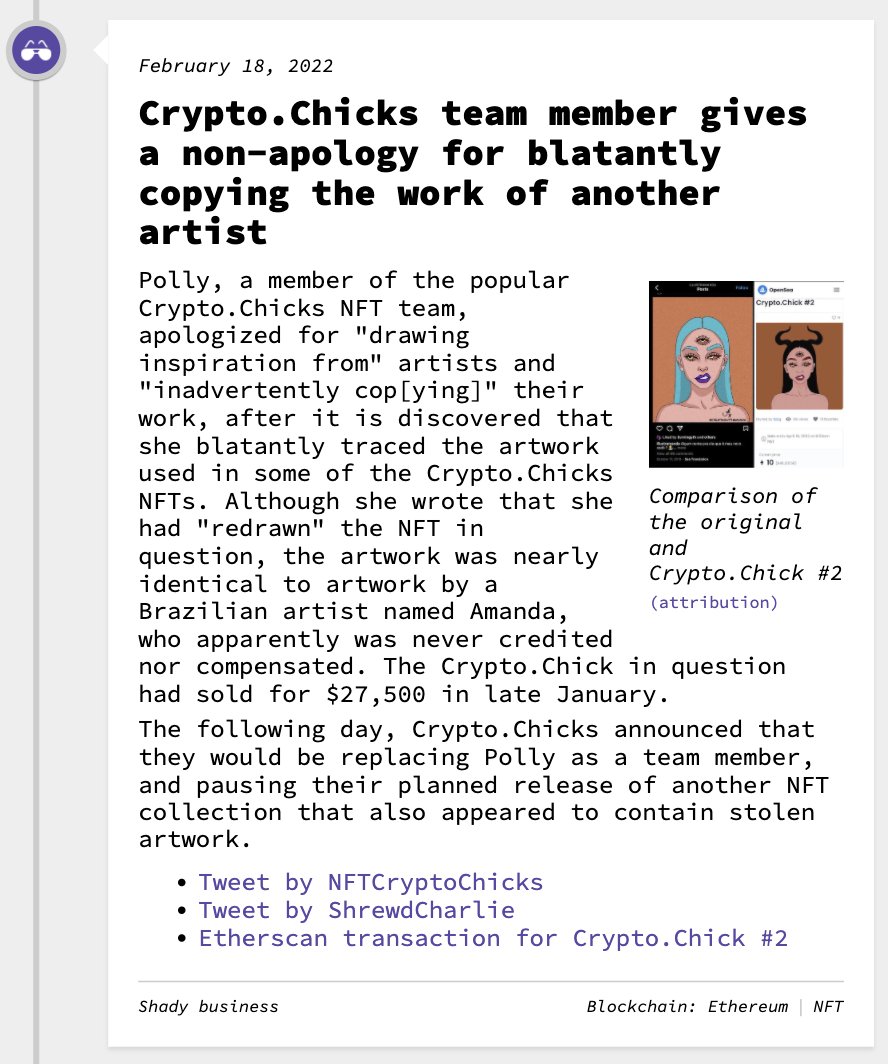 Crypto.Chicks team member gives a non-apology for blatantly copying the  work of another artist February 18, 2022 https://t.co/OJwB1GIGlU