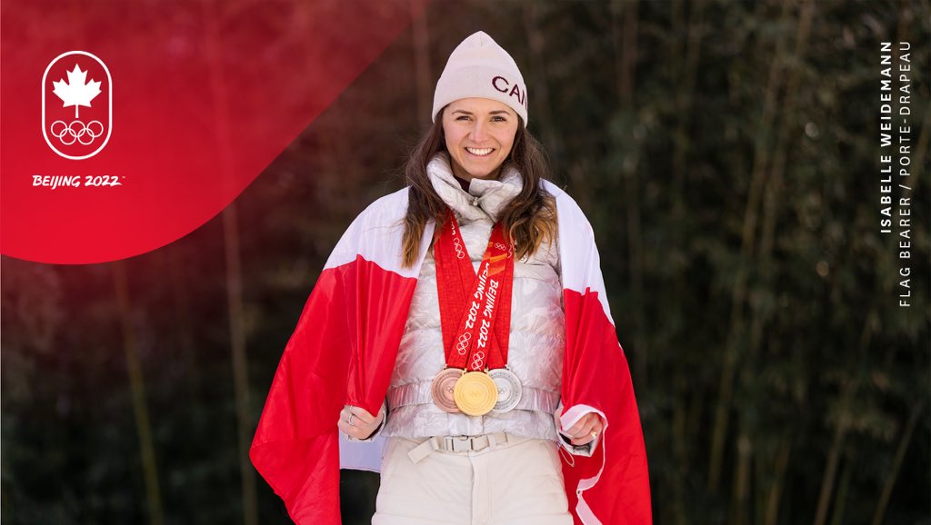 TeamCanada's tweet photo. Triple medallist Isabelle Weidemann has been named the #TeamCanada Closing Ceremony flag bearer at #Beijing2022 🤩🇨🇦

Learn more about her worthy selection 👉 https://t.co/746v2v4fO7

@i_weidemann | @SSC_PVC https://t.co/TMMciJnocb