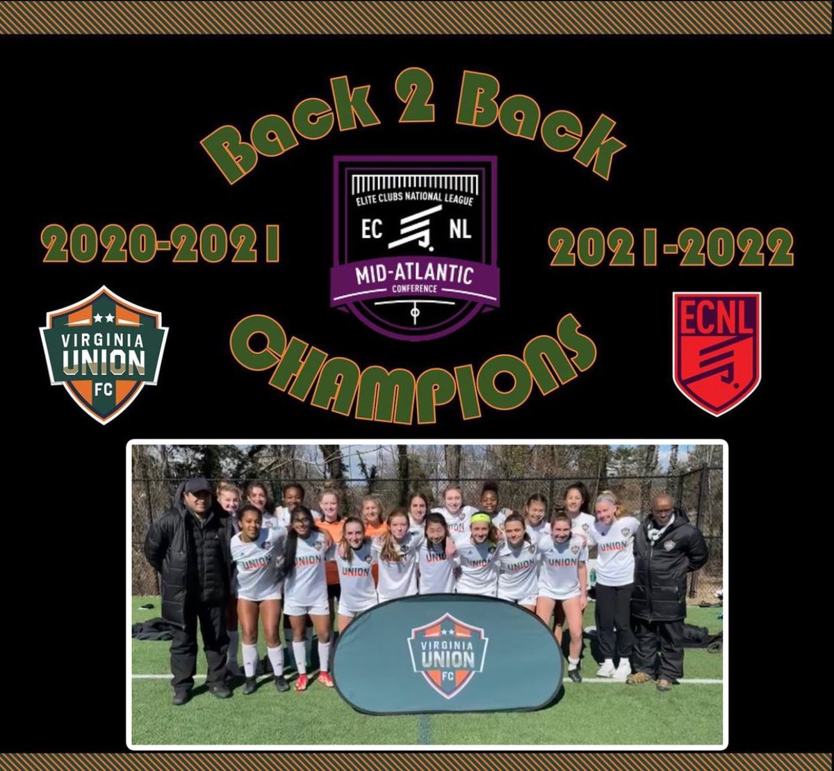 🏆 BACK TO BACK Mid-Atlantic Conference <a href="/ECNLgirls/">ECNL Girls</a> CHAMPS 🏆

The 07s this year is the 16th ECNL conference championship for the club And join the 02s, 01s, 00s and 96s to do it multiple times:
07s (2)
03s (1)
02s (3)
01s (3)
00s (2)
99s (1)
96s (3)
95s (1)