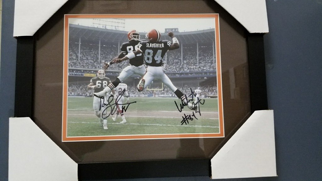 #Browns Nation our friends at <a href="/4thandgoallodi/">4th and Goal</a> have graciously donated this beautifully framed signed picture of #Browns legends Langhorne and Slaughter! Like, Follow, and Retweet to be in entered!