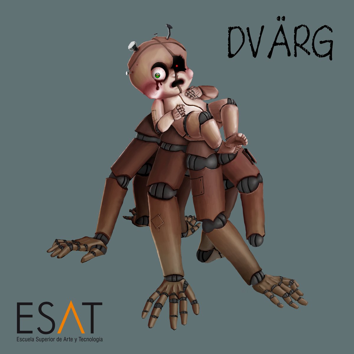 Meet Dvärg, the "not so little" crying baby that represents the automatonophobia. Stay away from him or something bad could happen to you...

<a href="/ESAT_Valencia/">ESAT</a> 

Art made by: @bwsr_art 

#conceptart #art #digitalart #gamedev #phoiba #automatonophobia
