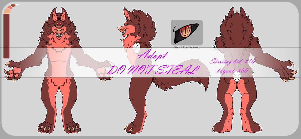 Here we are.

I am selling my first adoptable! A werewolf OC!

Ref base by @/_Neffertity_
Colored by me

Starting bid: $10
Buyout: $60