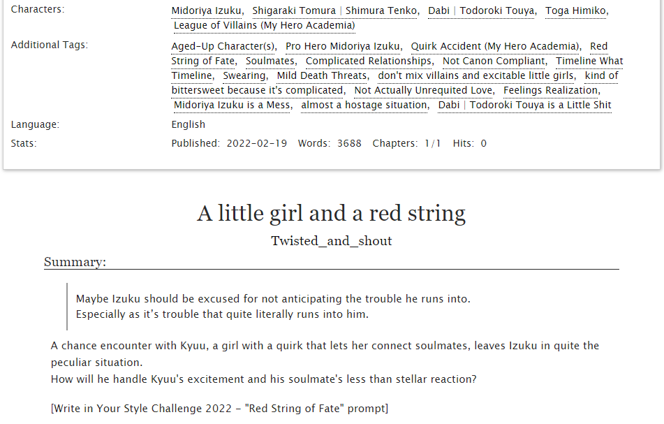 twist_eris's tweet photo. #wiys2022 for @wiys2022 "Red String of Fate" prompt!

"A little girl and a red string"
ShigaDeku | T | 3.6k

A quirk accident, an unexpected soulmate, and all the complications - because nothing is easy for Izuku 💚💙
https://t.co/7D6doHPFqO https://t.co/1m3UjRSQS8