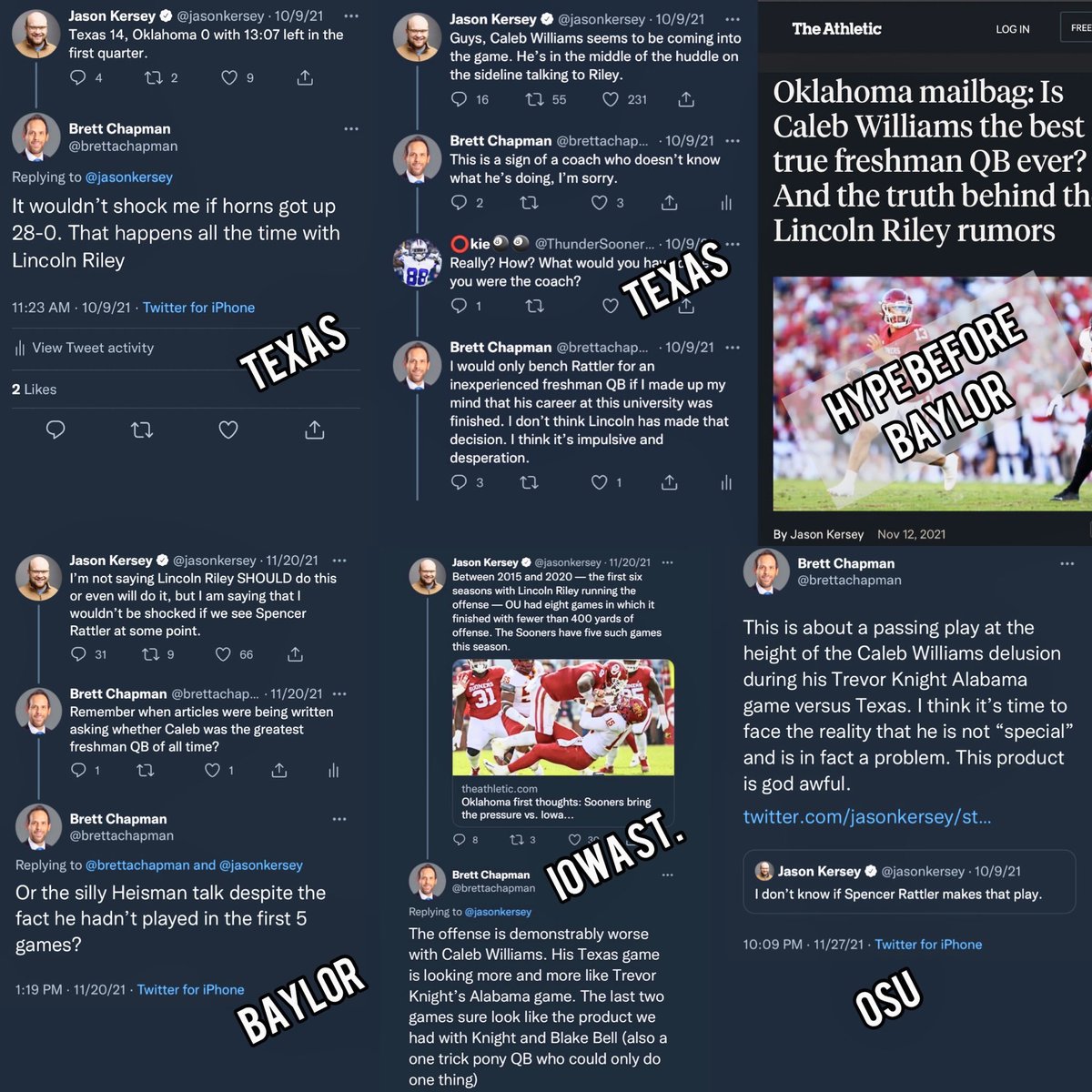 brettachapman's tweet photo. @SpencerRattler While every other OU was eating up the Superman hype, I was proud to be the one fan out there who saw Spencer being benched as 100% a Riley problem, not a Spencer problem. Of the 3, I truly believe the only one destined for greatness is Spencer. He’s got a good coach now. https://t.co/KI3LKmkKAh