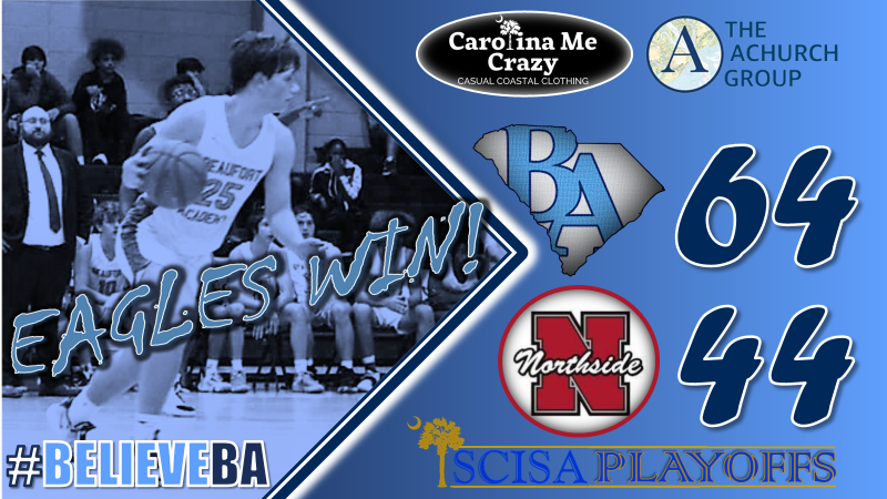 BABoysHoops's tweet photo. Eagles outscore Northside 23-7 in the 3rd to pull away and come away with the 1st round playoff win! Eagles will face either Spartanburg Day or Dillon Christian Tuesday night in the quarterfinals.

Eagles Top Scorers:
So. Sully Gay 23
Jr. Braydon Dineen 13
Fr. Amarion Wilson 10 https://t.co/p11Y0nsMPx