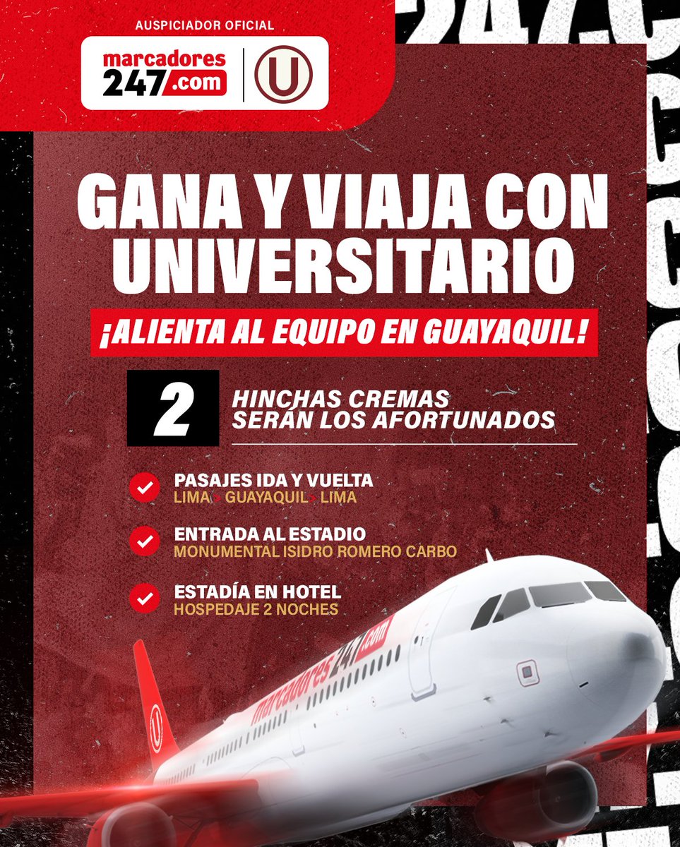 ¿Cómo participar del sorteo? Si eres mayor de edad, regístrate en marcadores247.com y selecciona <a href="/Universitario/">Universitario</a>  como equipo favorito. Además: 

-Sigue a <a href="/marcadores247/">marcadores247.com</a>.
-Dale Like y RT al tuit del sorteo.
-Etiqueta a 3 amigos en un comentario del tuit.