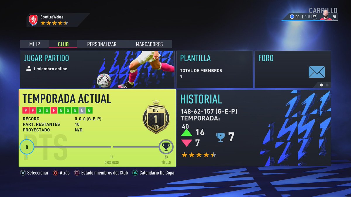 WebasFc's tweet photo. INCREÍBLE !!!! 🤯🤯 
En tiempo récord por fin el club está en 1ra división 💪💪!!! 

#peru #peruanos #youtube #FIFA22 #sportlaswebas #ps5 #futbol #soccer #ClubesPro #esport #party #likeforlikes #followforfollowback https://t.co/FBWY1Sv3aj